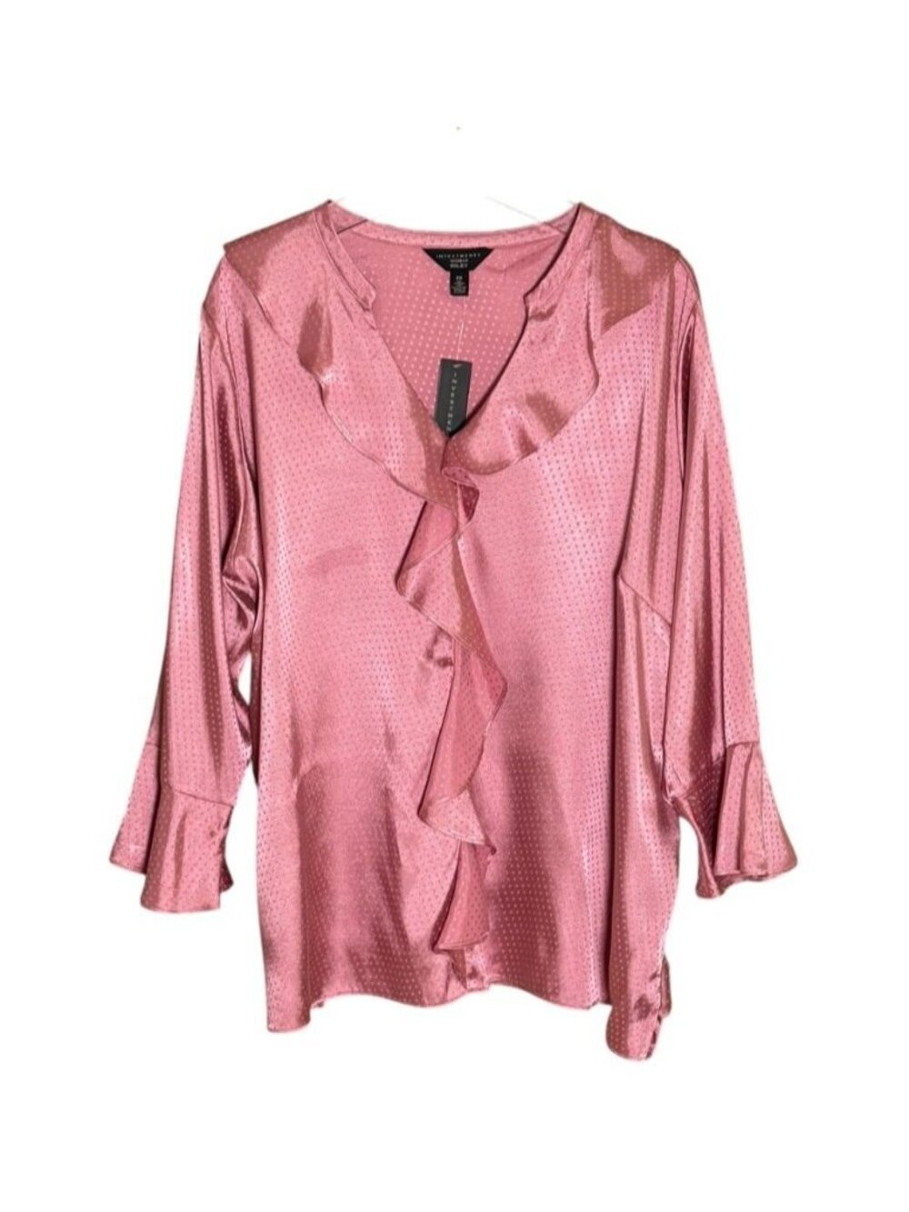 Investments Riley Blouse 1X NWT Foxglove Pink Ruffle Satin Top
